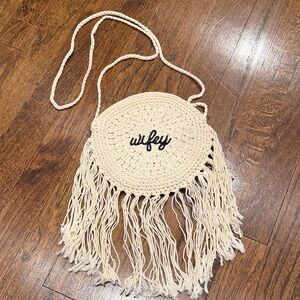 “Wifey” Woven Cream Fringe Crossbody Bag